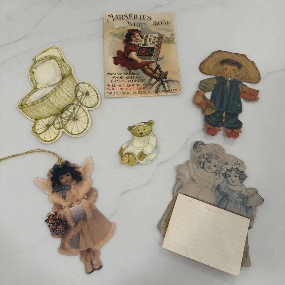 6 Vintage 1940s Hallmark Paper Doll Set with Cut Outs & Greeting Cards Bundle